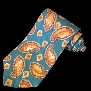 Corbata para hombre Cezani Classics seda italiana jacquard cachemira azulada oro óxido gris 59x3 - Imagen 1 de 5