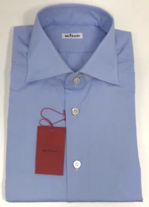 Kiton Shirt Cotton Size 15 3/4 Blue Imperfect - Picture 1 of 4