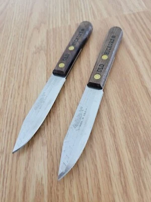 PACK de 2 cuchillos de pelar de cocina antiguos de nogal americano con hoja de acero al carbono de 3,25" mango de madera Foto 1 de 2