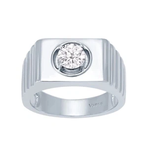 0.80 Ct Round EF Moissanite 14k White Gold Plated 925 Men's Engagement Ring - Picture 1 of 4