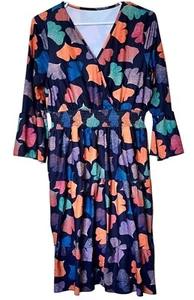 Leaf Print Ruched Tiered Dress, Casual Long Sleeve Dress Size 10 - Picture 1 of 7