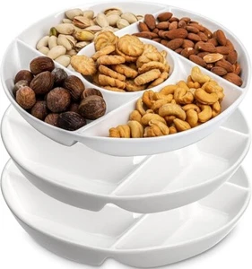 3 Pack Chip & Dip Trays - 10" 5-Compartment Porcelain Serving Platters - Picture 1 of 8