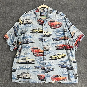 Camicia hawaiana vintage Reyn Spooner uomo XL blu stampa auto rayon filato casual - Foto 1 di 11