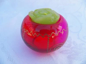 NEW Red/Pink Glass Tea Light Candle Holder Painted Gold Design Free Rose Candle - Picture 1 of 4