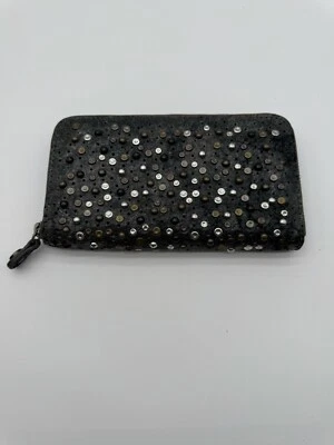 Cartera de cuero con tachuelas Frye Deborah antracita cremallera alrededor rara esmaltada al horno vanguardista Foto 1 de 4