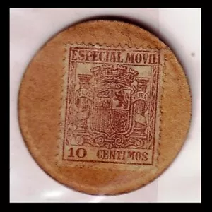 Spanish Civil War 1938,Stamp money/coin,10 cent stamp on cardboard disc (1 only) - Bild 1 von 3