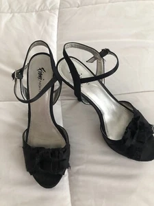 FIONI NIGHT - WOMENS DRESS BLACK STILETTOS Open Toe High Heels Size 8.5 - Picture 1 of 9