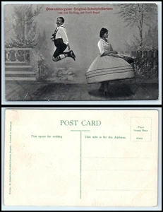 GERMANY RPPC Photo Postcard - Man Jumping & Lady In Very Big / Wide Dress C31  - Picture 1 of 1
