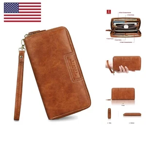 Wristlet Wallets for Women, Ladies PU Vegan Leather Clutch Wallet Zip around ... - Picture 1 of 8