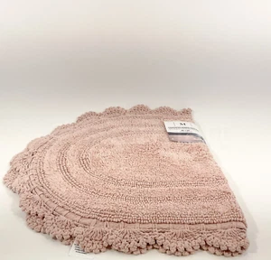 Crocheted Border Bath Mat 100% Cotton Cottage Pink Round Rug 20 x 34” New - Picture 1 of 5