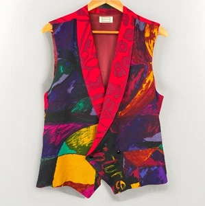 Vintage 80’s Gianni Versace Men’s Vest 46 S Abstract Art Colorful RARE Waistcoat - Picture 1 of 17