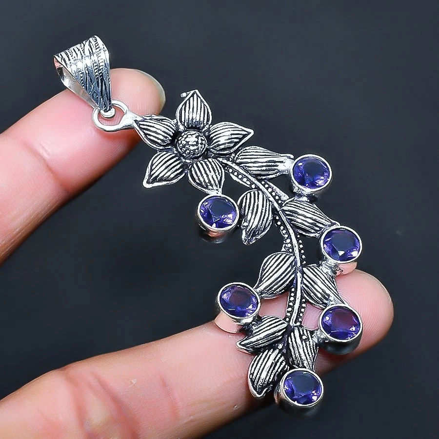 Pingente de ametista feito à mão de pedras preciosas 2,65" - Imagem 1 de 1