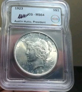 1923 ICG MS 64 Peace Silber Dollar, zertifiziert MS 64 Silber Peace 1 Dollar Münze - Bild 1 von 2