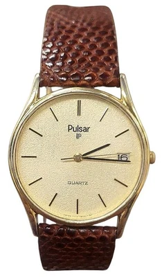 Vintage PULSAR Gold Tone 32mm watch Y112-8019 With New Battery - Image 1 of 4