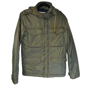 Levi's Men's Military Hooded Puffer Jacket Size S Olive Green Nylon Pertex Zip - Picture 1 of 13