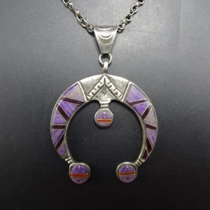 Signierte Vintage NAVAJO Sterlingsilber SUGILIT JET KORALLE Naja Anhänger HALSKETTE - Bild 1 von 21