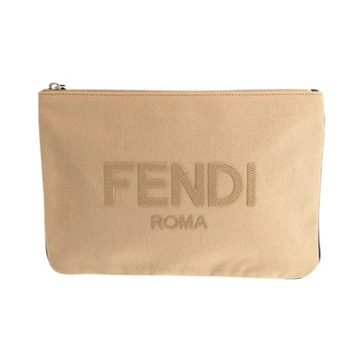 Bolso sin asas con logotipo FENDI bolso de negocios bolsa beige plata lona de hardware Foto 1 de 4