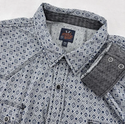 Moonshine Western Shirt Mens XXL Gray Aztec Pearl Snap Flip Cuff Sawtooth NICE - Image 1 of 4