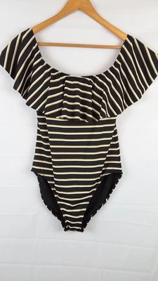 Lauren Ralph Lauren Off The Shoulder One Piece Swimsuit Sz-12   Black White Gold - Image 1 of 4