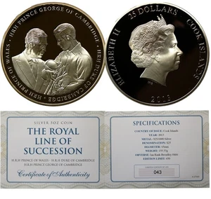 25 dólares 2013 5 oz Royal Line of Succession prueba de plata - Imagen 1 de 3