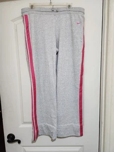 Nike Gray Pink Fleece Sweatpants Two Stripes Drawstring Size Large (12-14) - Picture 1 of 6