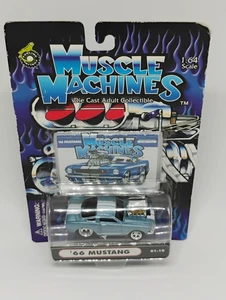 Muscle Machines 1:64 Scale Blue w/ White Stripe 1966 Ford Mustang - Picture 1 of 7