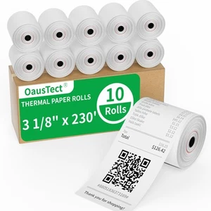 3 1/8 x 230 CM Roll Thermal Receipt Paper, 10 Rolls, Fits All POS Terminals - Picture 1 of 6