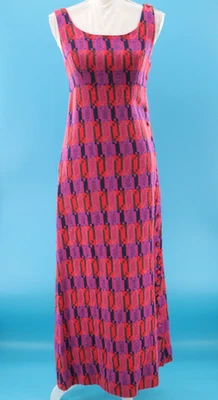 Maxi Vestido Vaina De Colección Para Mujer Años 70 Rojo y Púrpura Botón Lateral Tejido Lanz XS/S 70s Foto 1 de 4