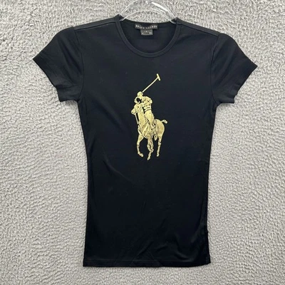 Camisa Ralph Lauren Etiqueta Negra Mujer Pequeña Big Pony Dorado Polo Jugador Hecha en EE. UU. Foto 1 de 4