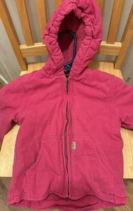 Carhartt Jacket Girl XXS 4-5 Pink Canvas Heavy Fleece Lined Coat Work Outdoors - Picture 1 of 5