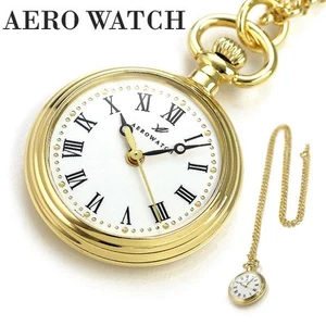 Aerowatch Pocket Watch Pendant Open Face Quartz Swiss Made Gold 04815-JA01 - Picture 1 of 6