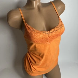 Camiseta sin mangas Y2K naranja encaje cami correas ajustables McBling Baddie Rave XS pequeña - Imagen 1 de 10