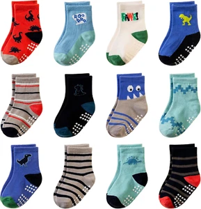 Toddler Non Slip Grips Socks Kids anti Skid Baby Boys Girls Cotton Crew Socks 12 - Picture 1 of 6