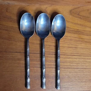 Set of 3 Hampton Silversmiths Cathay Mirror Bamboo Stainless 8" Soup Spoons - Picture 1 of 10