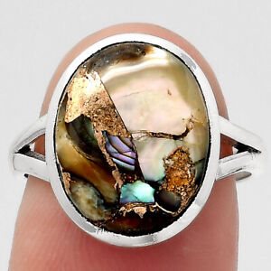 Natural Copper Abalone Shell 925 Sterling Silver Ring s.7 Jewelry