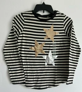 Dip Girls Glitter Star Long Sleeve Black White Stripes Shirt Size L (12-14) - Picture 1 of 4