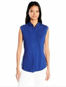 U.S POLO ASSN.Sportswear Sleeveless Top S Solid Blue Cotton Blend Buttons NWT - Picture 1 of 12