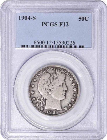 1904-S Barber Silver Half Dollar F12 PCGS Cover