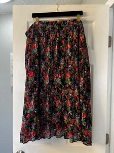 Whistles Midi Crinkle Skirt Free Size Black & Multicolor Floral - Picture 1 of 6