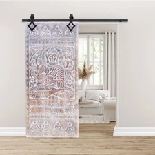 Vintage Buddha Barn Door, Carved Barn Doors, Accent Wall, Budha Blessing Bowl
