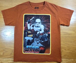 Star Wars T-Shirt Youth Large (10/12) Orange Kids Stormtrooper Playing Drums Tee - Picture 1 of 6