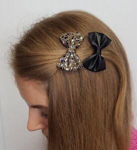 New Claire's Club Girls Women's Hair Clips 2 Piece Bow Leather & Leopard Brown