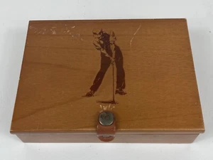 Golf Playing Cards Double Deck Engraved Hinged Wooden Box Case Vintage - Picture 1 of 10