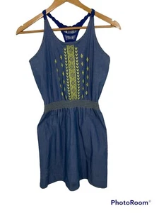 Lucky Brand Girls Dress Embroidered Denim Sheath Sleeveless Blue Yellow Size XL - Picture 1 of 7