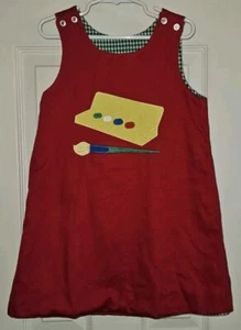 Reversible Girls Dress Jumper Christmas Reindeer reverses to Art Theme Size 4/5 - Picture 1 of 6