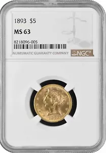 Moneda de oro Estados Unidos 5 dólares 1893, NGC MS63, "Estados Unidos de América (1859 - 1909)" - Imagen 1 de 4