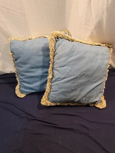 Paar blaue dekorative Kissen mit Fransenkanten 19 x 19 Zoll - Bild 1 von 6
