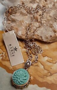 Studio Barse Hammered Bronze Carved Turquoise Resin 1.25" Pendant 18" Necklace 