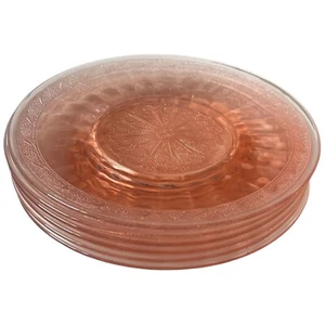 Virginian Pink Depression Glass Luncheon Plate Unknown Mfg 8 ¼” Floral Rim Set 6 - Picture 1 of 7