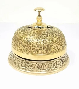 Massive Messing Schreibtischglocke verziert Tischplattenglocke floral geprägt Design Büroglocke - Bild 1 von 5